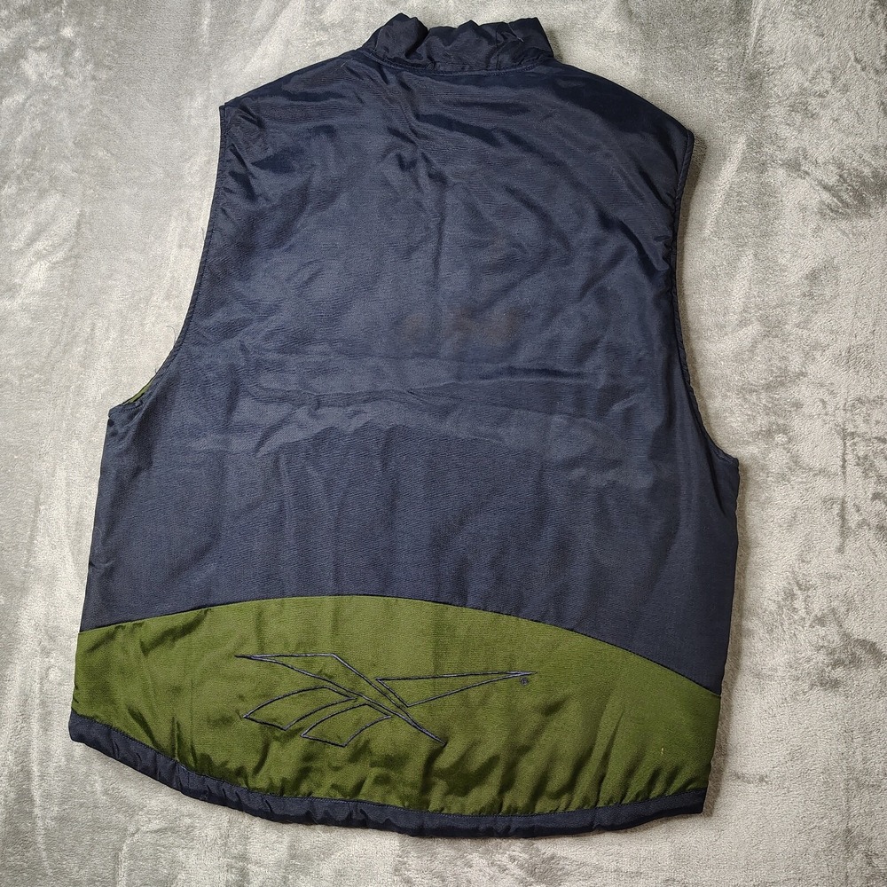 Vintage Reebok Vest Mens Large Blue Full Zip Quilted Lined Snap Pockets Loose - Picture 4 of 16